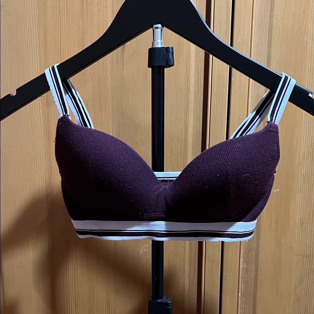 Trillium Plum Padded Bralette with Striped Elastic Band